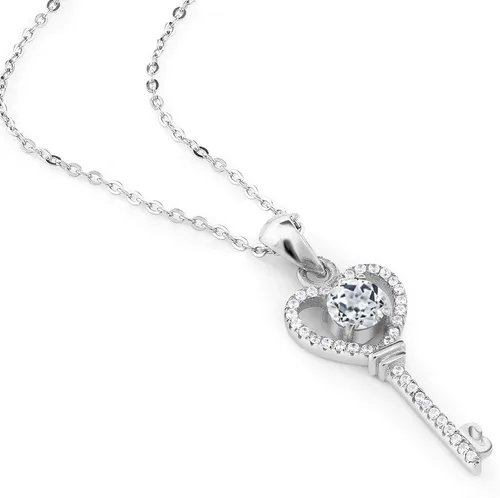 Vista 64 de Gem Stone King Collar con dije de llave de corazón para mujer, plata de ley 925, piedra natal de piedras preciosas, redondo de 0.197 in, con cadena