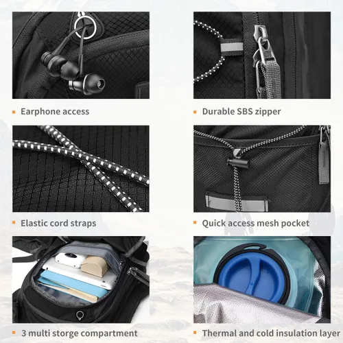Vista 4 de NONSAR Mochila de hidratación, mochila de senderismo con vejiga de agua de 3 L, paquete de hidratación de aislamiento ligero, mochila de agua