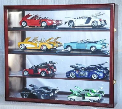 Vista 3 de Vitrina fundida a presión a escala 1/18 con protección UV, bloqueable con espejo trasero, modelo de autos con capacidad para 8