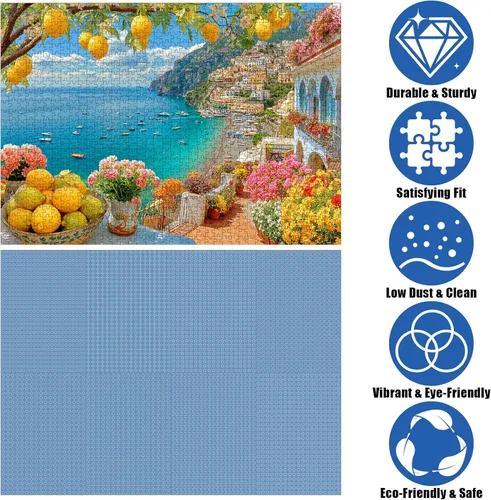 Vista 8 de Rompecabezas de 1000 piezas para adultos, rompecabezas de arte de limón de la costa de Amalfi y pueblo costero, tamaño grande de 28 x 20 pulgadas