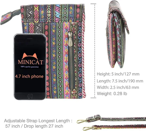 Vista 5 de MINICAT - Bolso cruzado para mujer, pequeño, bolsillos espaciosos, para celular, bolsa de mano para mujer