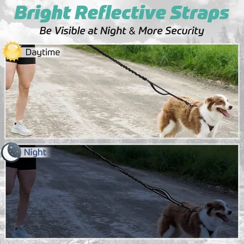 Vista 8 de rabbitgoo Correa táctica elástica para perro con absorción de golpes, correa de entrenamiento militar con 2 asas de control acolchadas para perros