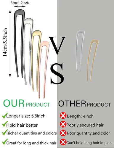 Vista 3 de 4 horquillas de metal para el cabello en forma de U, pinza para el cabello francés con placa de moño largo, horquilla para el cabello, accesorios