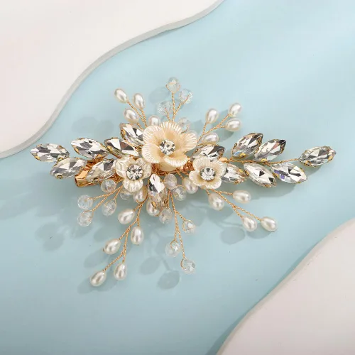 Vista 13 de Teyglen Pinza para el pelo de novia de cristal con diamantes de imitación, perlas hechas a mano, accesorios para el cabello de boda, accesorios
