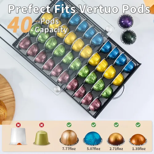 Vista 3 de Soporte para cápsulas de café con capacidad para Nespresso Vertuoline, Casual, Negro Visualized Capsules Quantity Fits Under Coffee Machine,Save