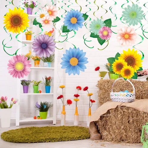 Vista 7 de 30 piezas de flores colgantes de mariposas, decoración de primavera y verano, Día de la Madre, girasol, baby shower, decoración para mujeres, hogar