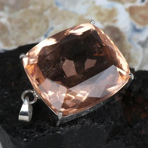 Vista 7 de Laboratorio Creado Cuarzo Rosa 70 Ct Forma de Cojín Sólido 925 Colgante de Plata para Boda