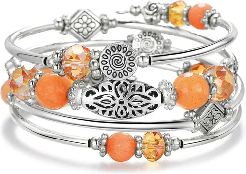 Vista 9 de FULU AUTUMN Pulseras apilables con cuentas para mujer, pulsera bohemia de plata envolvente, joyería de moda en capas, regalos para ella 17-negro