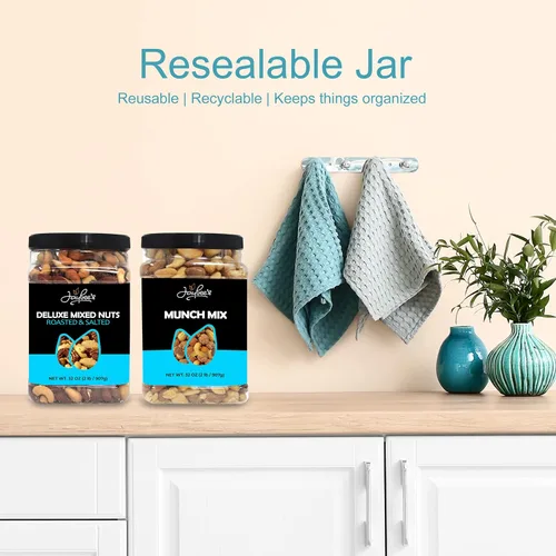 Vista 6 de Mixed Nuts Deluxe – Tostado y salado Recipiente reutilizable de 32 onzas Mezcla de aperitivos gourmet saludable con anacardos, almendras, nueces