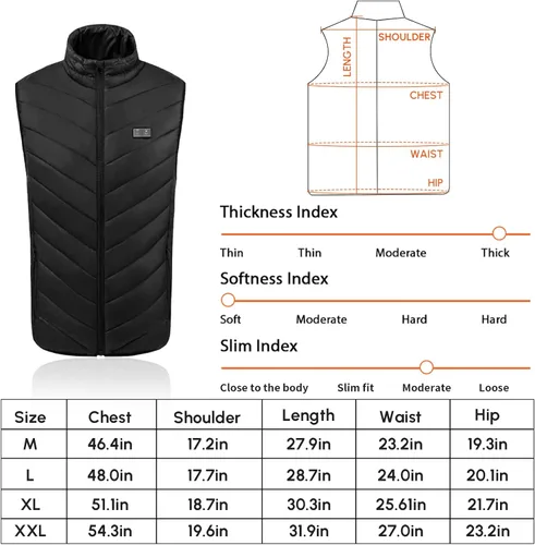 Vista 7 de SAISZE Chaleco térmico con batería incluida chalecos térmicos para hombres chaleco de calefacción para exteriores Negro