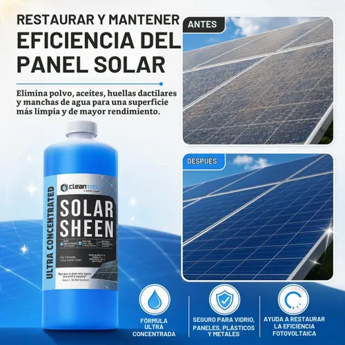 Vista 2 de Limpiador de paneles solares de 32 onzas (hace 4.52 oz) – Solución de limpieza súper concentrada para vidrio, metal, madera y plástico – Elimina