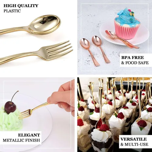 Vista 4 de Efavormart - Juego de 24 cucharas de plástico de 4 pulgadas, pequeñas cucharas desechables para degustación de postres con acabado metálico