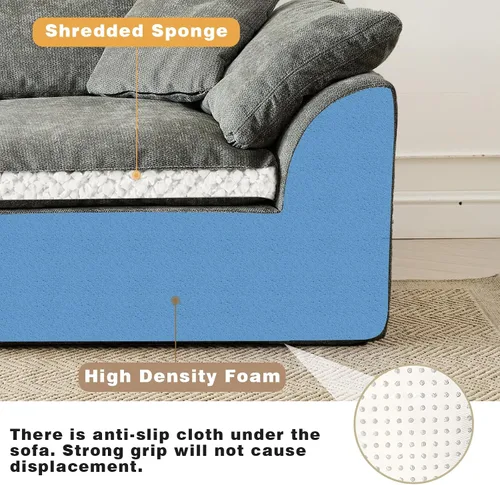 Vista 6 de Sofás modernos de nube de 109 pulgadas para sala de estar, sofá convertible en forma de L de asiento profundo sin huesos con otomana, sofá cómodo