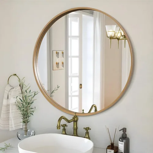Vista 29 de WallBeyond Espejo redondo negro de madera de 24 pulgadas, espejo de pared circular para baño, espejo de pared redondo para decoración de pared