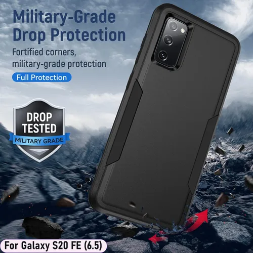 Vista 7 de Funda híbrida de doble capa para Galaxy S20 FE (5G) de 6.5 pulgadas de grado militar resistente a los golpes con 1 soporte magnético para automóvil