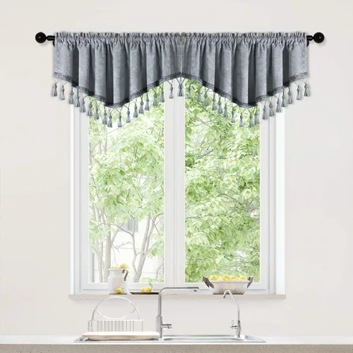 Vista 47 de ELKCA Cortinas de doble cara de felpilla para ventana de cocina, 52x18, bolsillo para barra, cenefa color beige para sala de estar, paquete de 1