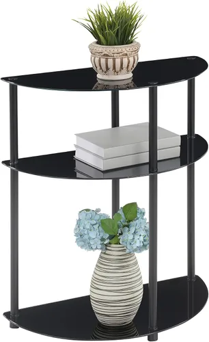 Vista 3 de Convenience Concepts Designs2Go - Mesa auxiliar clásica de vidrio de 3 niveles de medio círculo de 23.75 pulgadas, mesa auxiliar moderna
