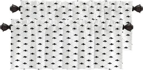 Vista 145 de Cortinas opacas de poliéster multicapa para cafetería, con diseño de diamantes, 2 unidades, 26 x 24 pulgadas