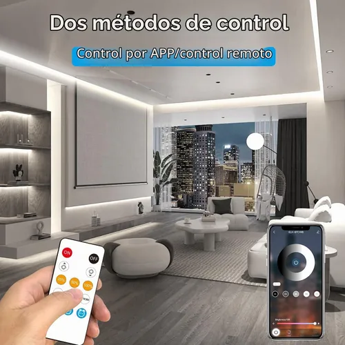 Vista 2 de Tira de luz LED COB de 32.8 pies, color blanco, regulable, CC de 24 V, 6000 K, cinta de luz LED flexible para dormitorio, con control remoto