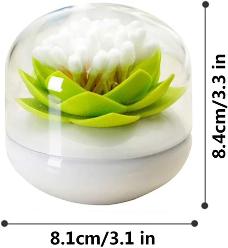 Vista 3 de Paquete de 2 organizadores de hisopos de algodón con diseño de flor de loto, soporte de brotes de algodón Q-Tips para palillos de dientes