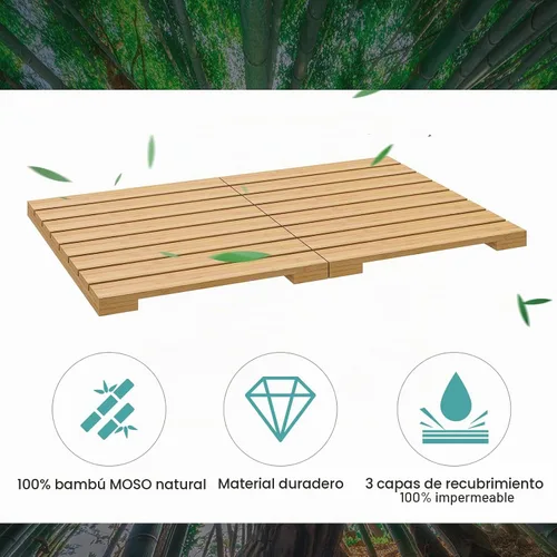 Vista 8 de Tapete de baño de bambú impermeable para ducha, tapete de madera para baño, plegable, antideslizante, resistente, tapete de ducha para interiores