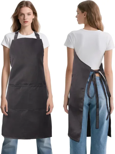 Vista 13 de Delantal de cocina para mujeres y hombres con bolsillos, delantales de arte de chef para cocinar, pintura, cerámica, cerámica