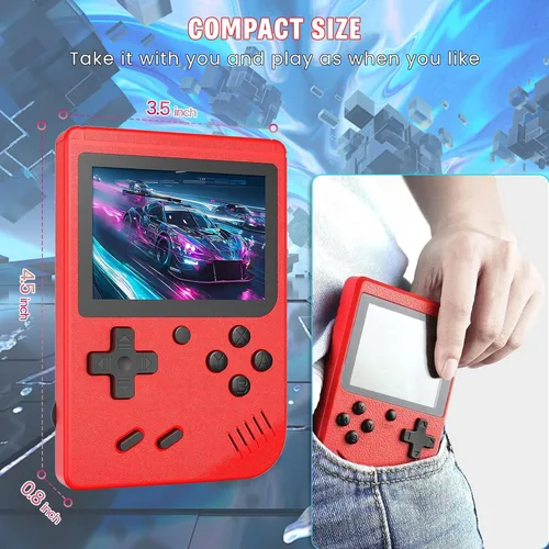 Vista 4 de Consola de juegos de mano retro incorporada 400 videojuegos, emulador portátil de mano con pantalla HD de 3.0 pulgadas y batería recargable, Rojo