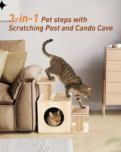 Vista 4 de Escaleras para mascotas 3 en 1 para gatos, escalones de mascotas