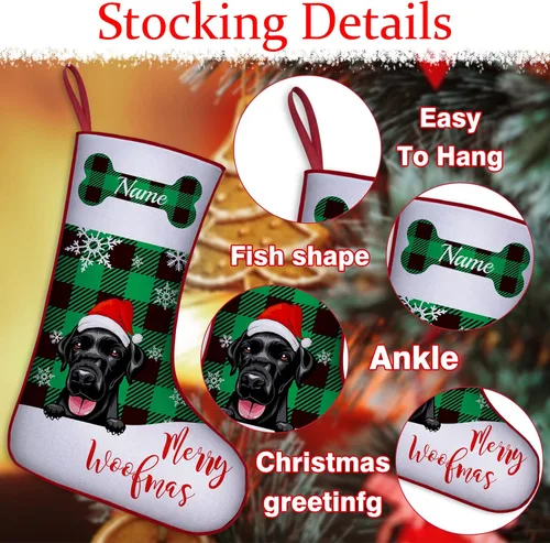 Vista 3 de Calcetines de Navidad personalizados para perros y gatos, 42 patrones de perros y mascotas, calcetines de Navidad personalizados con nombres, adorno