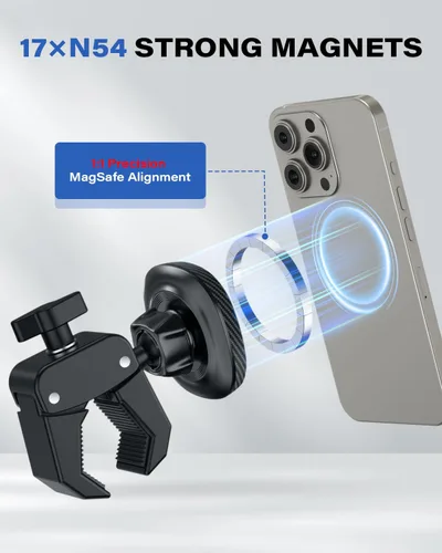 Vista 5 de OQTIQ Soporte para teléfono para bicicleta de ejercicio Peloton, abrazadera resistente y soporte magnético fuerte de 17 N54 para cinta de correr
