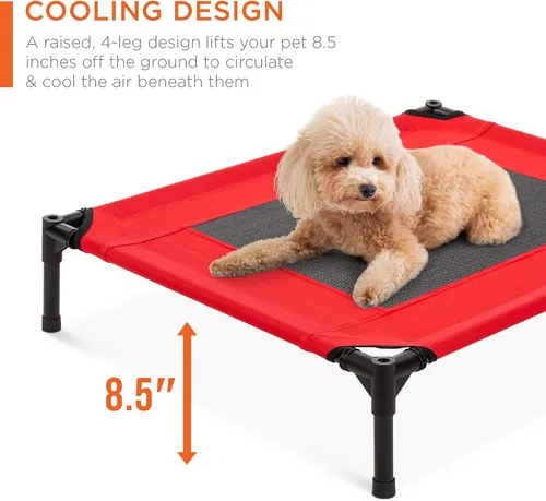 Vista 3 de Cama de malla elevada para perro Best Choice Products, con toldo desmontable, bolsa de viaje, tela transpirable., 30 pulgadas, Rojo