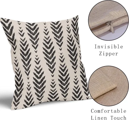 Vista 4 de Sweetshow - Juego de 2 fundas de almohada boho de 16x16 pulgadas, fundas de almohada étnicas bohemias negras con estampado geométrico de espiga