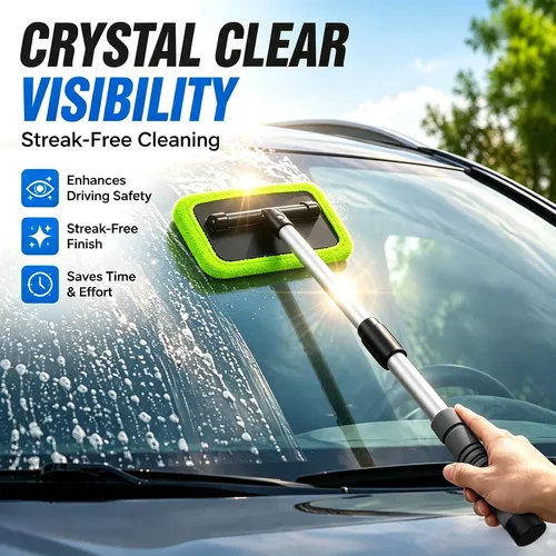 Vista 6 de XINDELL Herramienta de limpieza de parabrisas para automóvil, limpiador de ventanas con mango extensible con almohadillas de microfibra