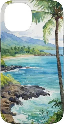 Vista 4 de Tropical Hawaii Forest Beach Ocean Art Aesthetic Case for iPhone 16