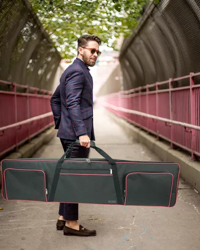 Vista 7 de Ruibo Funda para teclado de 88 teclas para piano eléctrico con acolchado de algodón de 0.394 in, bolsa Oxford 600D impermeable de 54 x 13 x 6.7 Rojo