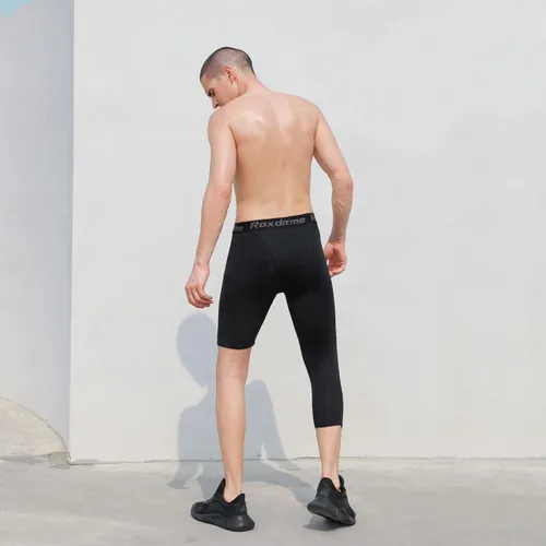 Vista 3 de Roxdme 2 Pack Men's 34 One Leg Compression Capri Tights Pants Basketball Athletic Running