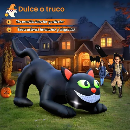 Vista 2 de FunFanso Decoración inflable de Halloween de 7 pies para patio de gato negro, decoración de Halloween al aire libre con luces LED brillantes