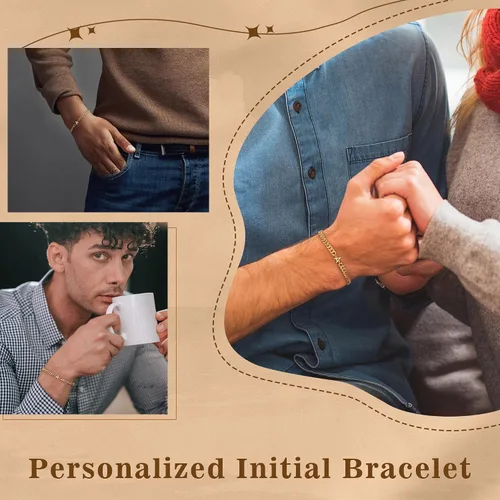 Vista 6 de Pulsera con inicial para hombre, cadena de eslabones cubanos de oro y plata, ajustable, joyería para hombre, regalos únicos para hombres, marido