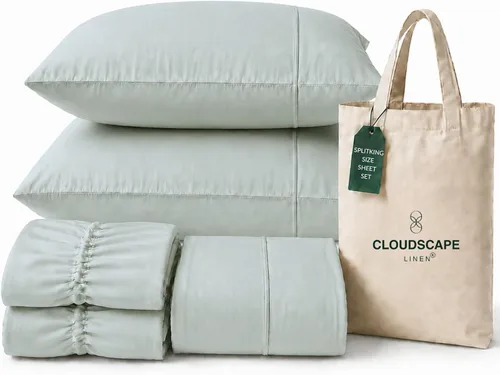 Vista 55 de CLOUDSCAPE LINEN 400TC 100% Egyptian Cotton Luxury Twin Bed Sheets - White
