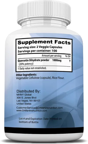 Vista 9 de Quercetina de 1000 mg - 200 cápsulas Apoyo inmunológico, antioxidante para alivio estacional de los senos nasales y salud cardiovascular