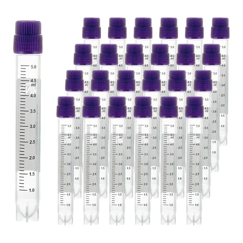 Vista 27 de Cryoviales de 0.0 fl oz, 25Pcs Cryotubes con código de barras lateral, frascos de esterilización con rosca externa, tubos de muestra con tapas Azul