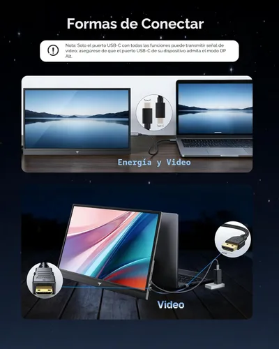 Vista 6 de KTC Portable Monitor 15.6 Inch, FHD 1080P Travel Laptop Monitor Extender with USB-C HDMI, Ultra-Slim IPS HDR Display with Speakers, Second Monitor