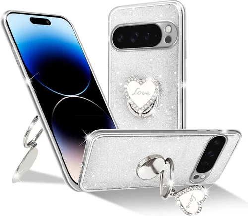 Vista 21 de Funda protectora transparente de 3 capas con anillo bonito soporte, para mujeres y niñas, para Pixel 6 2021 (lavanda)