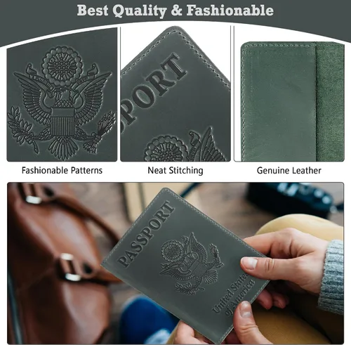 Vista 6 de funda para pasaporte unisex, Verde (Green Vintage)), 641171659699