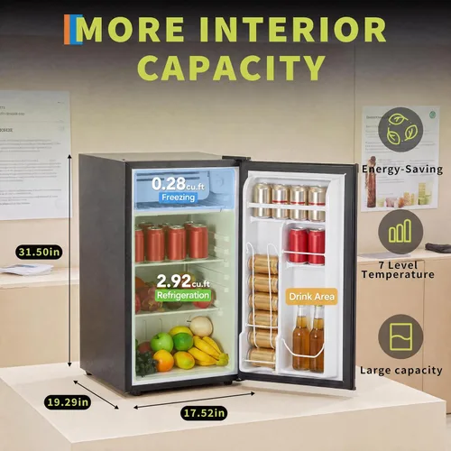 Vista 2 de Garvee Refrigerador compacto de 3.2 pies cúbicos Mini refrigerador de una puerta con funcionamiento silencioso y eficiente energéticamente