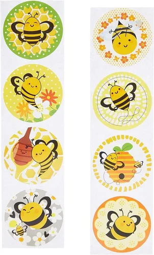 Vista 4 de BLUE PANDA Rollo de calcomanías de abejas, 1000 unidades, 1.5 pulgadas, redondo, multicolor, calcomanías autoadhesivas de abejorro para recompensas
