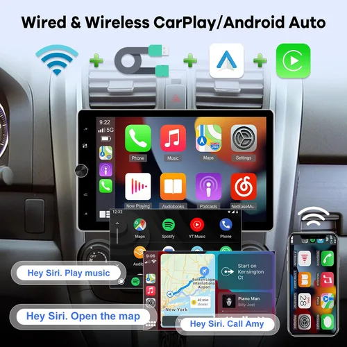 Vista 4 de [2G+64G] Android 13 giratorio único DIN vertical coche estéreo 10.4 pulgadas pantalla táctil Radio unidad con Carplay inalámbrico y Android Auto/EQ