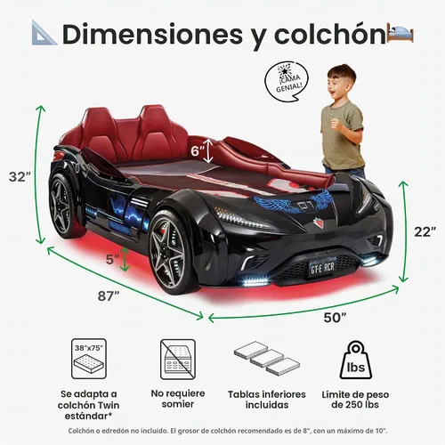 Vista 3 de Cilek - Marco de cama para niños de carreras para habitación de niños, doble, Plástico Negro