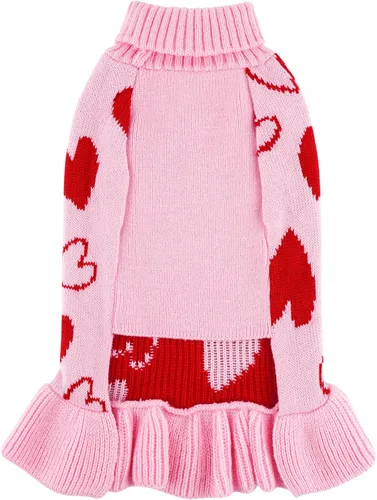 Vista 8 de cyeollo Vestido suéter para perro de San Valentín, suéteres cálidos de cuello alto para perros pequeños y niñas, ropa de punto elástico