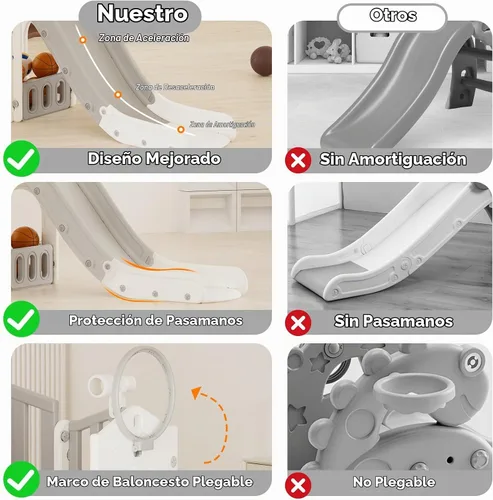 Vista 6 de YUFU Juego de toboganes 8 en 1 para niños pequeños, juego para interiores y Beige Gris
